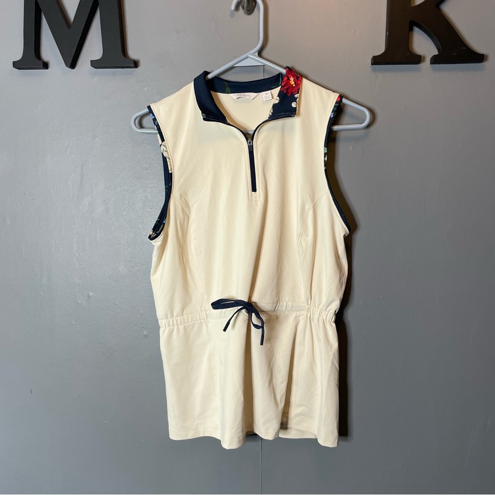 Lady Hagen Cream Drawstring Waist sleeveless Tank Top floral collar size small